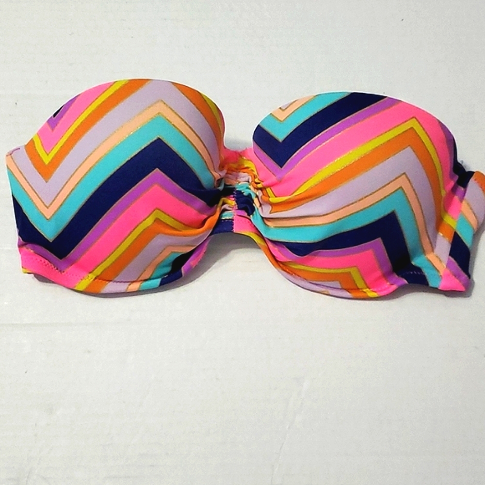 Victoria's Secret Neon Herringbone Striped Strapless Bikini Top 34D